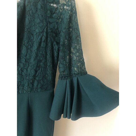 Lulus Womens Size Large Green Lace Dress One Shoulder Bell Sleeve - Picture 4 of 6